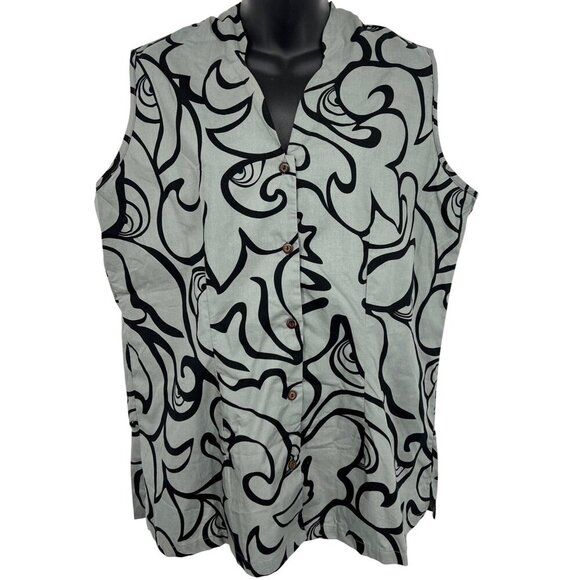 Rix First Hawaiian Bank Gray Black Button Sleeveless Shirt XXL Extra Large EUC - Picture 1 of 7